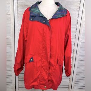 MULBERRY STREET Women's Vintage Windbreaker/Raincoat Red w Plaid Trim-XL